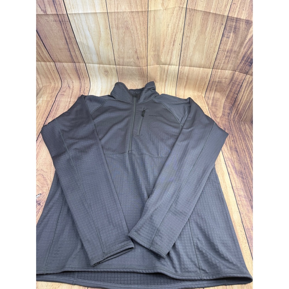 Patagonia R1 Pullover Mens Large Gray Grid Fleece Quarter Zip Jacket 40107